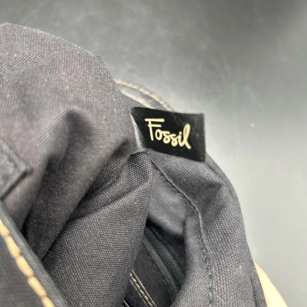 Fossil Vintage‎ Black Leather Canvas Crossbody Bag Messenger Tote
